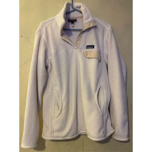 Patagonia Re-Tool Snap-T Polartec Fleece Pullover Ivory Women’s Sz L - Picture 2 of 10